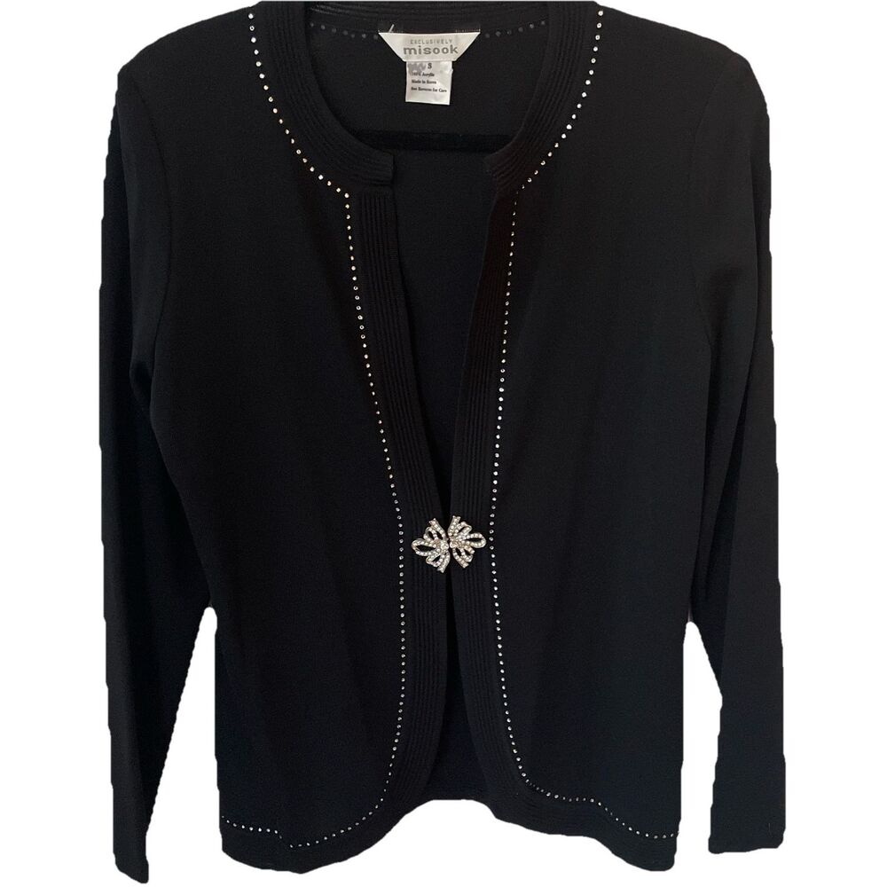 Womens Exclusively Misook Cardigan Blazer Black w/Rhinestone Detail Small